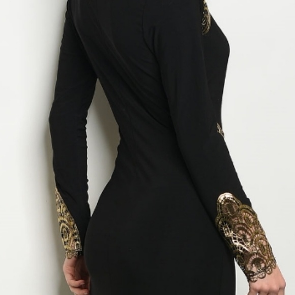 Black Gold Lace Trim Maxi Dress - Picture 3 of 4